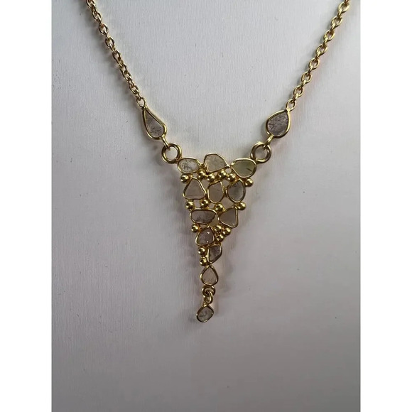 Polki diamond station necklace in vermeil gold over sterling silver - Picture 5 of 11